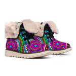 Purple Teal Circle Mandala Print Winter Boots