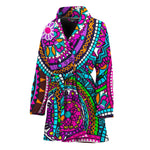 Purple Teal Circle Mandala Print Women's Bathrobe