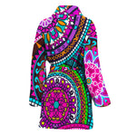 Purple Teal Circle Mandala Print Women's Bathrobe