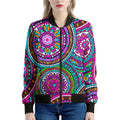 Purple Teal Circle Mandala Print Women's Bomber Jacket
