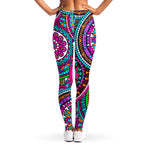 Purple Teal Circle Mandala Print Women's Leggings