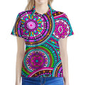 Purple Teal Circle Mandala Print Women's Polo Shirt