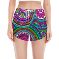 Purple Teal Circle Mandala Print Women's Split Running Shorts