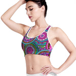 Purple Teal Circle Mandala Print Women's Sports Bra