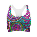Purple Teal Circle Mandala Print Women's Sports Bra