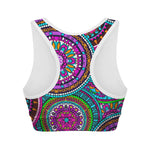 Purple Teal Circle Mandala Print Women's Sports Bra