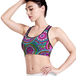 Purple Teal Circle Mandala Print Women's Sports Bra