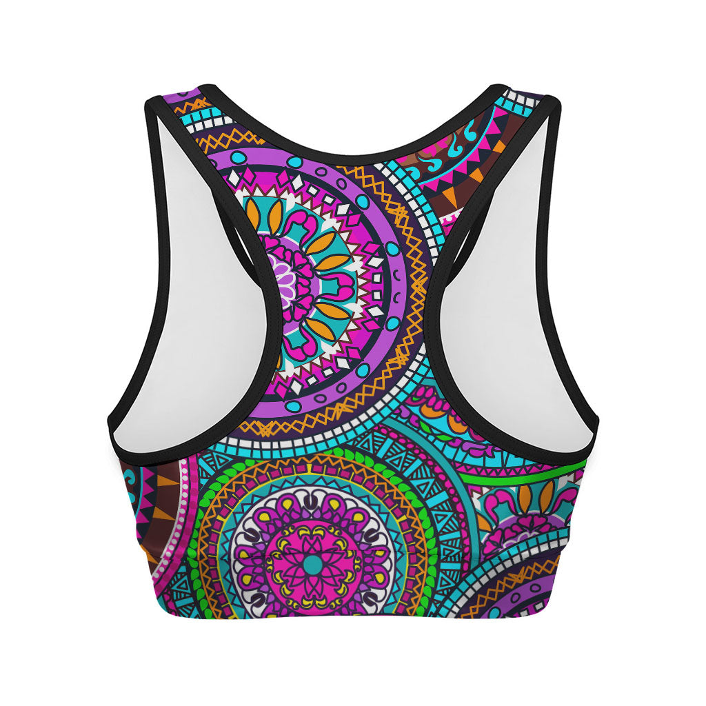 Purple Teal Circle Mandala Print Women's Sports Bra