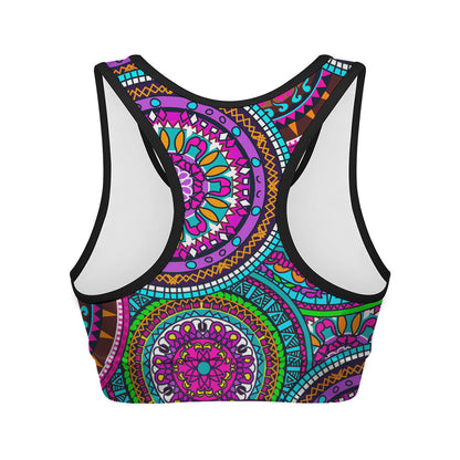 Purple Teal Circle Mandala Print Women's Sports Bra