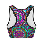Purple Teal Circle Mandala Print Women's Sports Bra