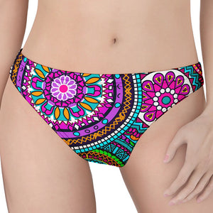 Purple Teal Circle Mandala Print Women's Thong