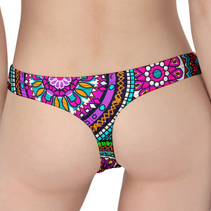 Purple Teal Circle Mandala Print Women's Thong