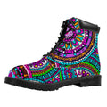 Purple Teal Circle Mandala Print Padded Collar Lace Up Boots