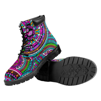 Purple Teal Circle Mandala Print Work Boots