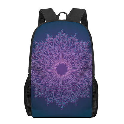 Purple Trippy Mandala Print 17 Inch Backpack