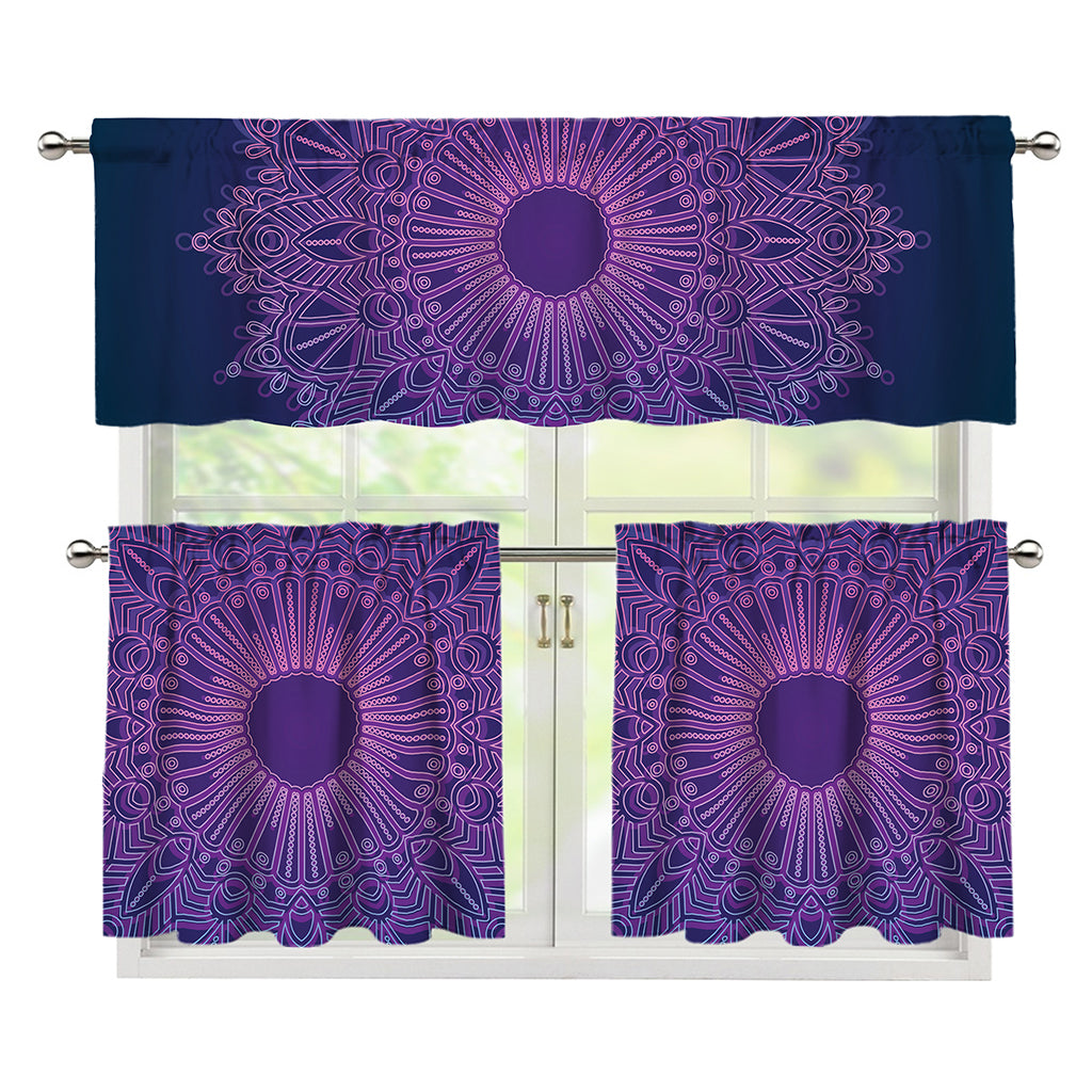Purple Trippy Mandala Print 3 Piece Kitchen Curtains