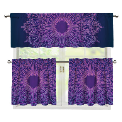 Purple Trippy Mandala Print 3 Piece Kitchen Curtains