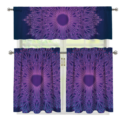Purple Trippy Mandala Print 3 Piece Kitchen Curtains