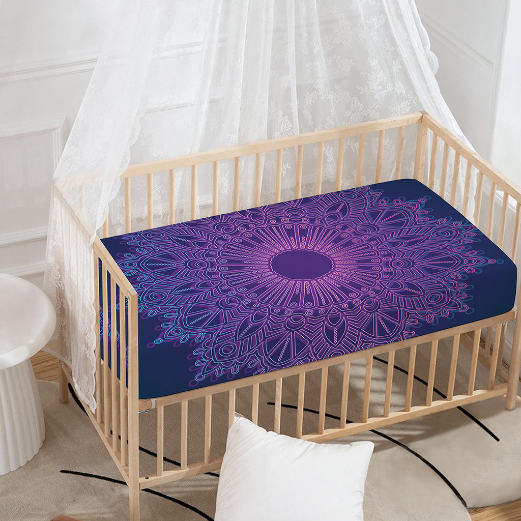 Purple Trippy Mandala Print Baby Crib Sheet