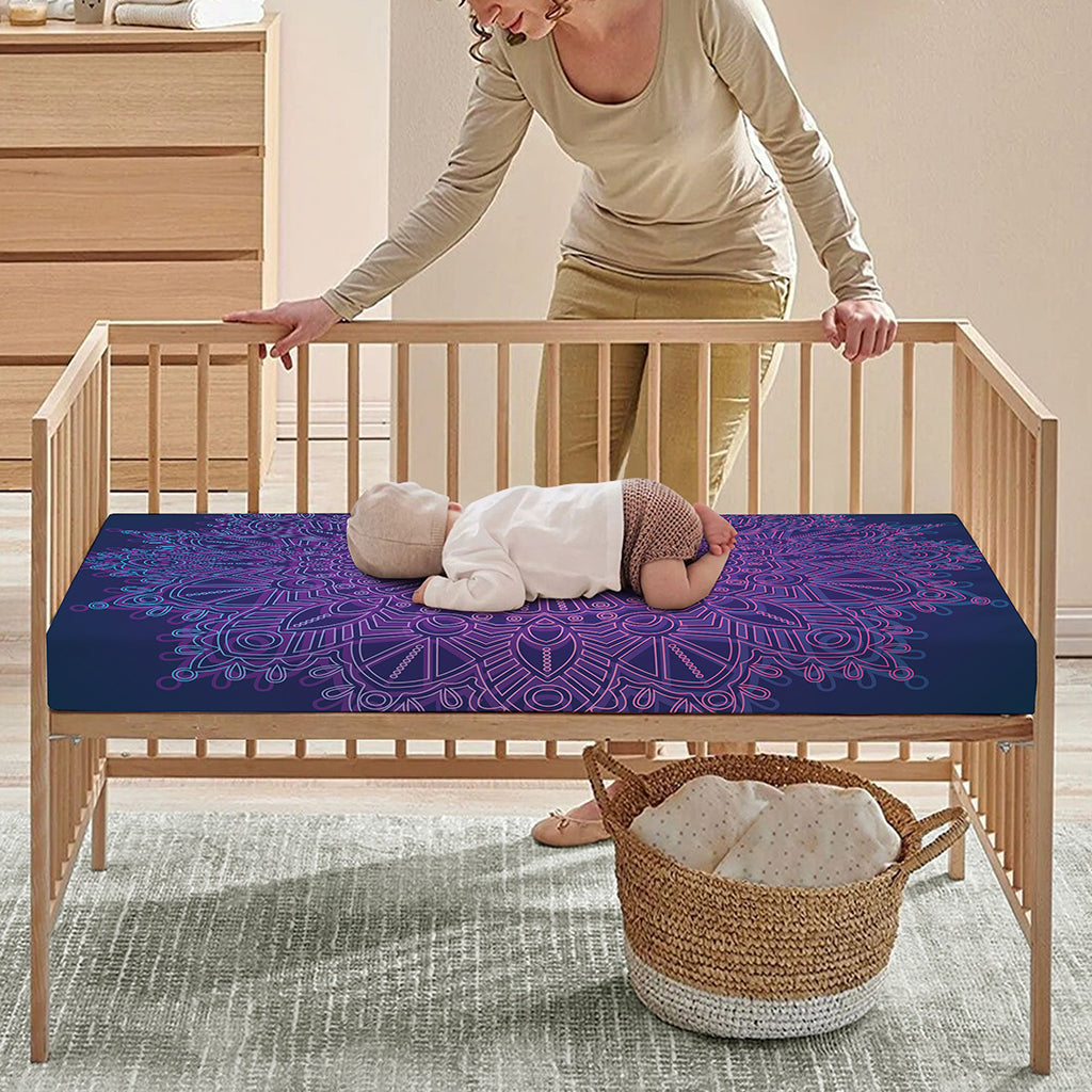 Purple Trippy Mandala Print Baby Crib Sheet