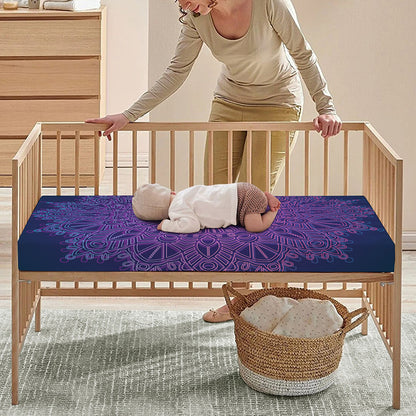 Purple Trippy Mandala Print Baby Crib Sheet