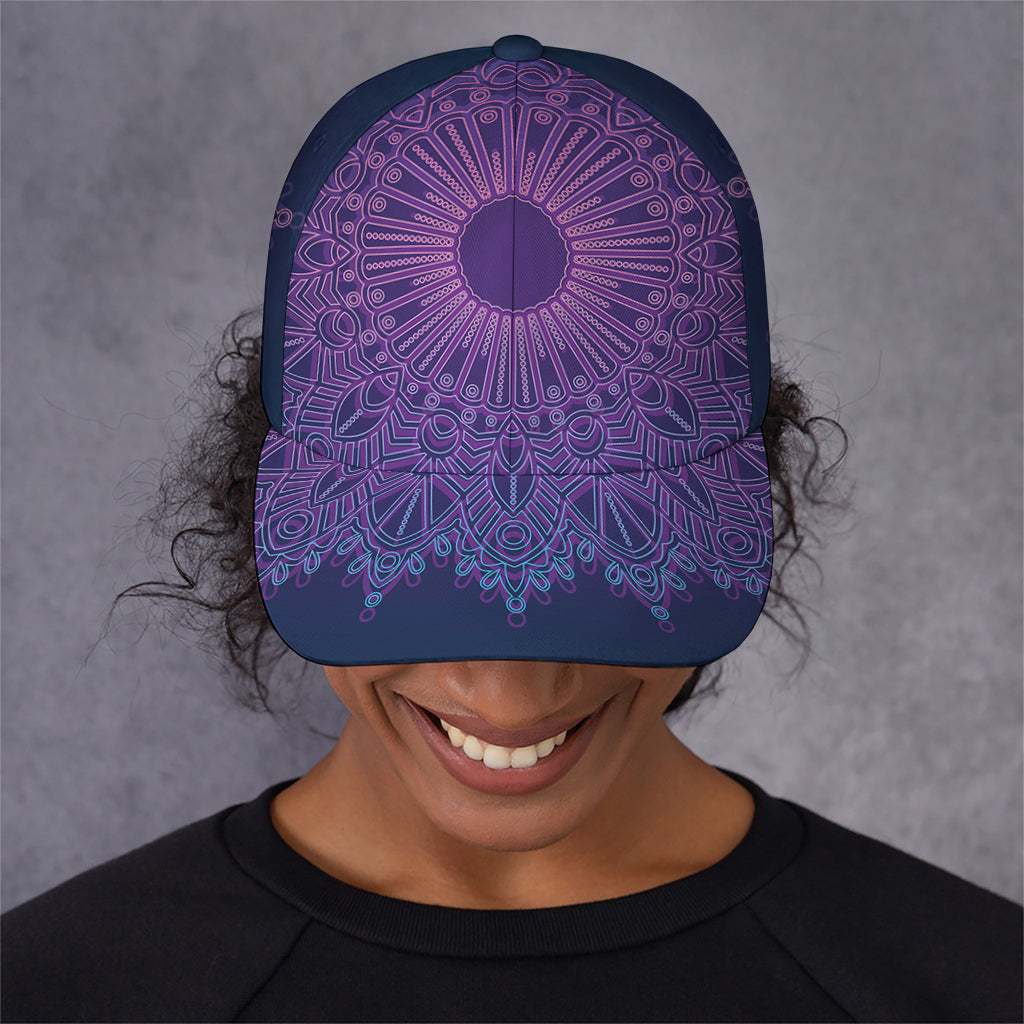 Purple Trippy Mandala Print Baseball Cap