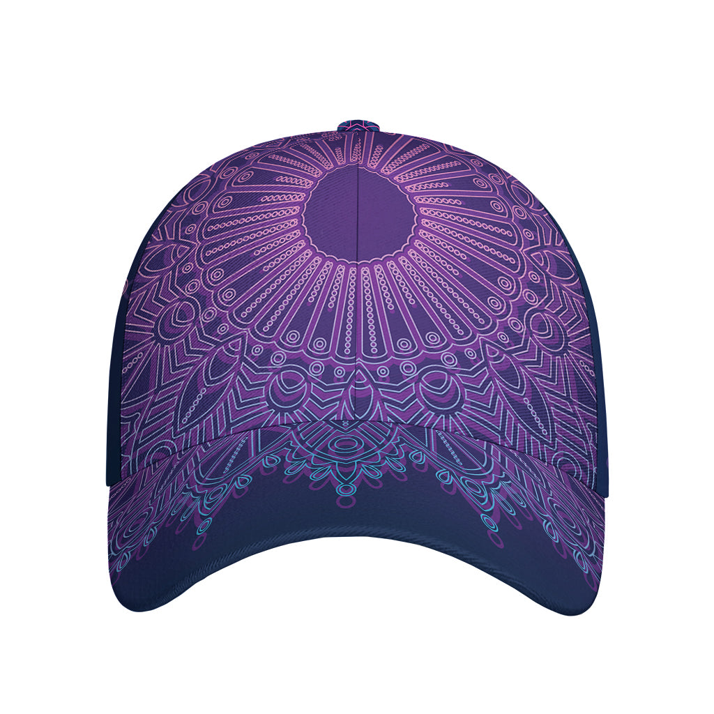 Purple Trippy Mandala Print Baseball Cap