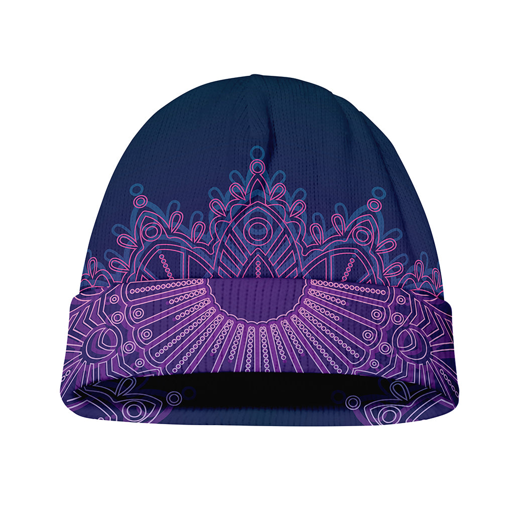 Purple Trippy Mandala Print Beanie