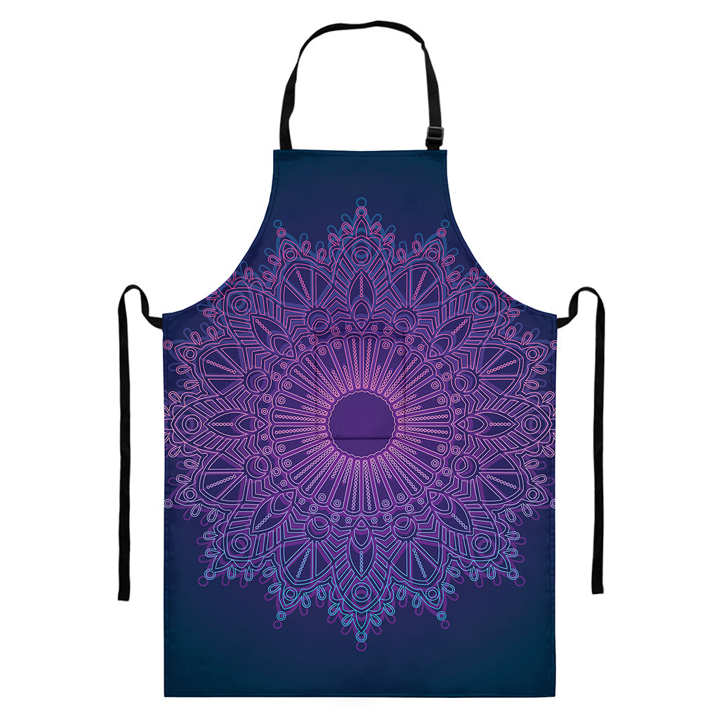 Purple Trippy Mandala Print Bib Apron With Pocket