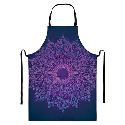 Purple Trippy Mandala Print Bib Apron With Pocket