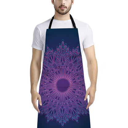 Purple Trippy Mandala Print Bib Apron With Pocket