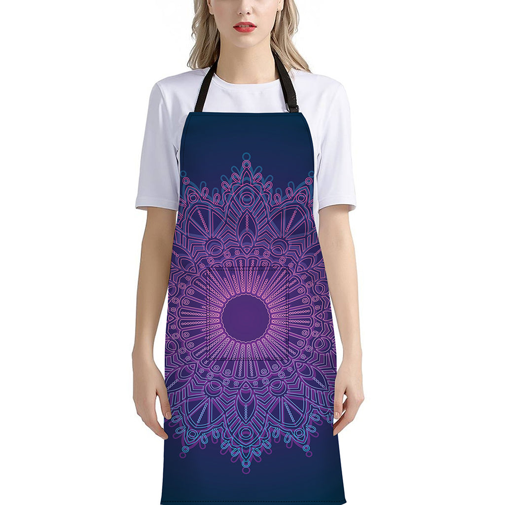 Purple Trippy Mandala Print Bib Apron With Pocket