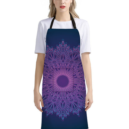 Purple Trippy Mandala Print Bib Apron With Pocket