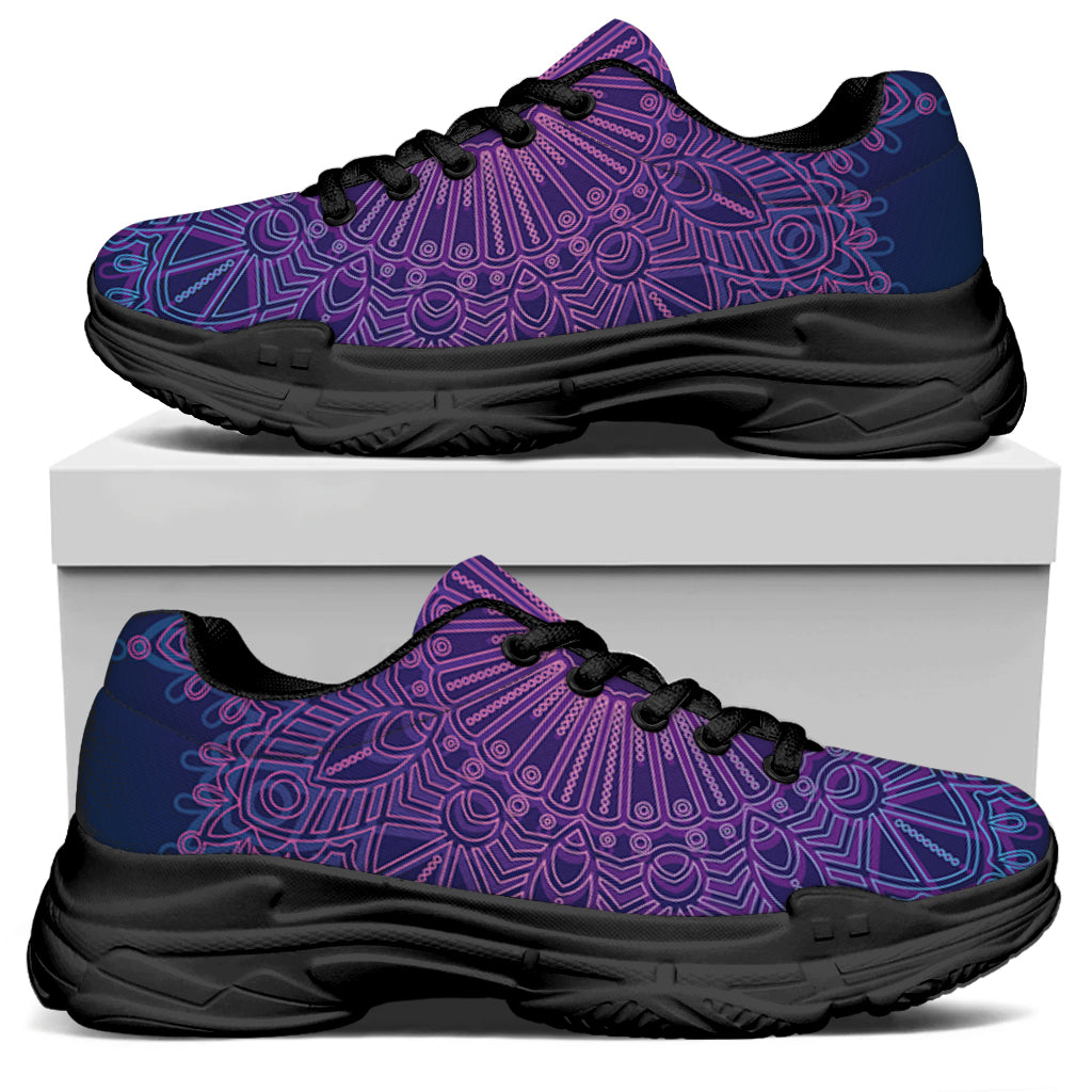 Purple Trippy Mandala Print Black Chunky Shoes