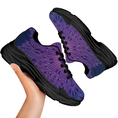 Purple Trippy Mandala Print Black Chunky Shoes