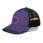 Purple Trippy Mandala Print Black Mesh Trucker Cap