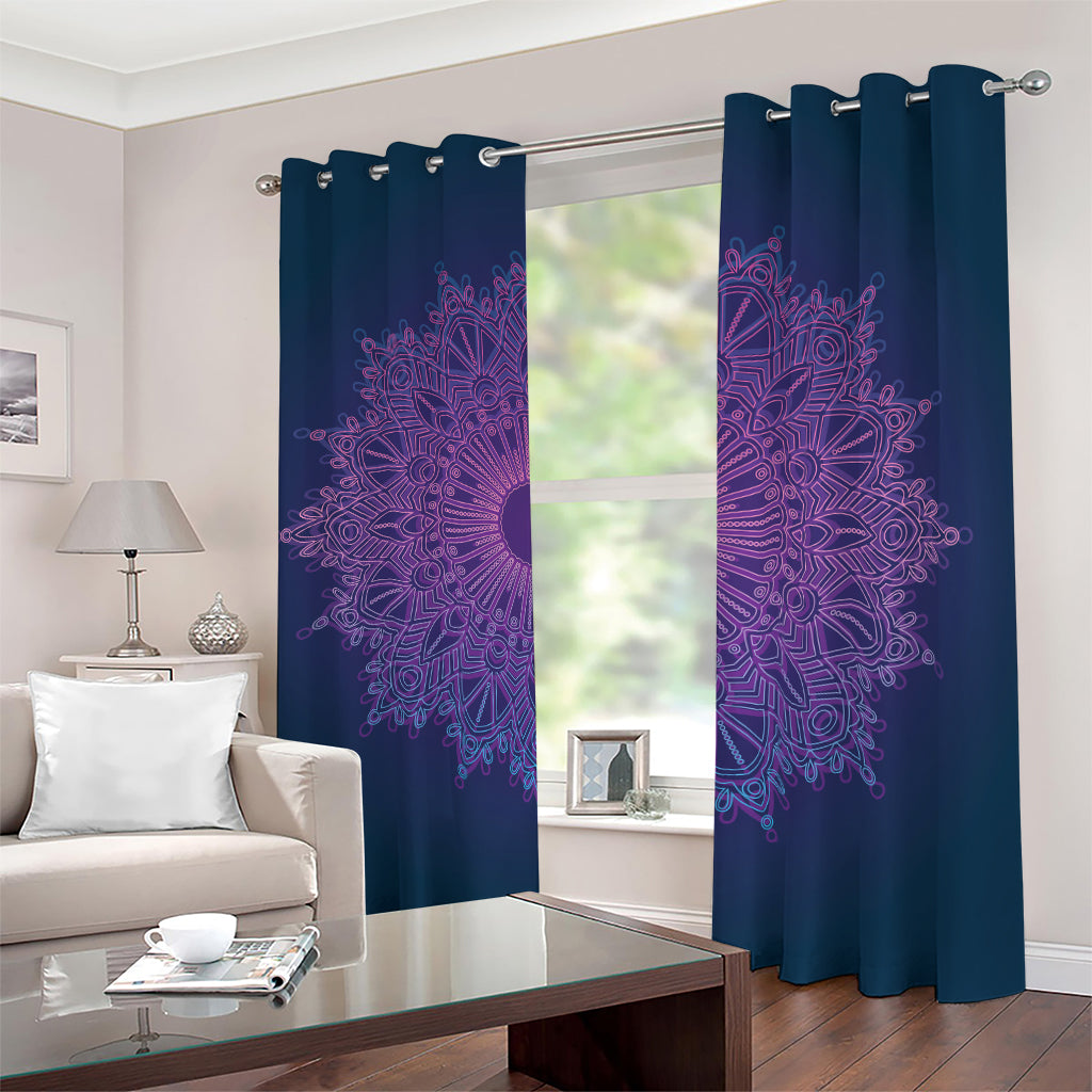 Purple Trippy Mandala Print Blackout Grommet Curtains