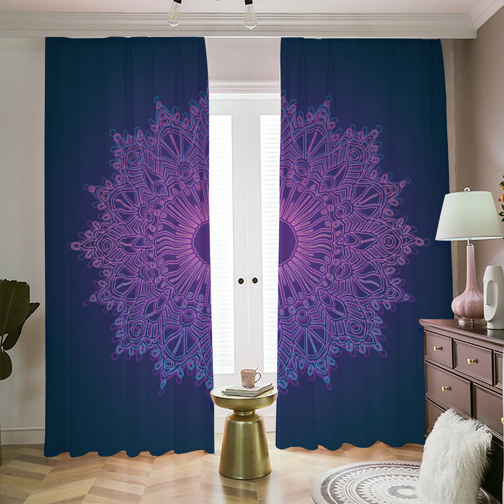 Purple Trippy Mandala Print Blackout Pencil Pleat Curtains