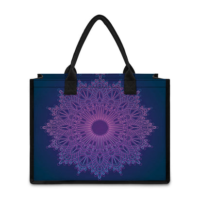 Purple Trippy Mandala Print Canvas Tote Bag