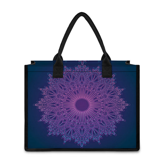 Purple Trippy Mandala Print Canvas Tote Bag