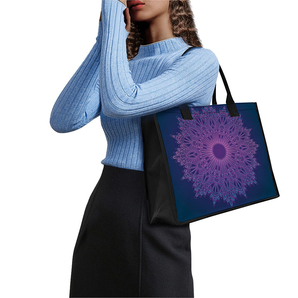 Purple Trippy Mandala Print Canvas Tote Bag