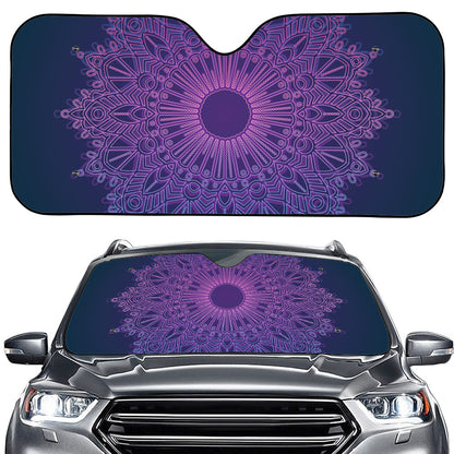 Purple Trippy Mandala Print Car Windshield Sun Shade
