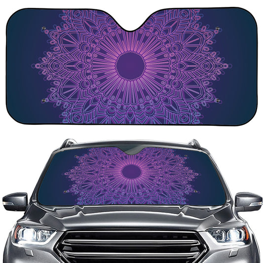 Purple Trippy Mandala Print Car Windshield Sun Shade