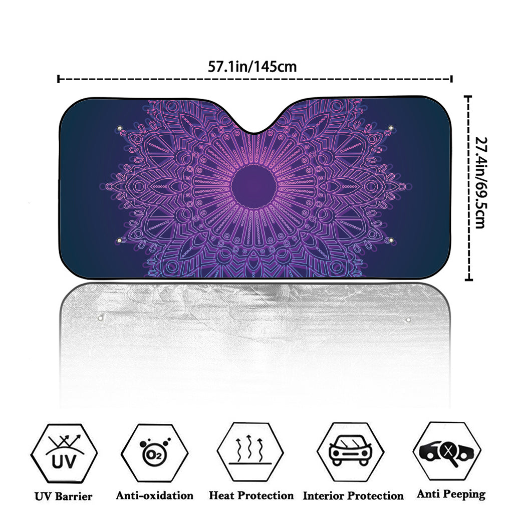Purple Trippy Mandala Print Car Windshield Sun Shade