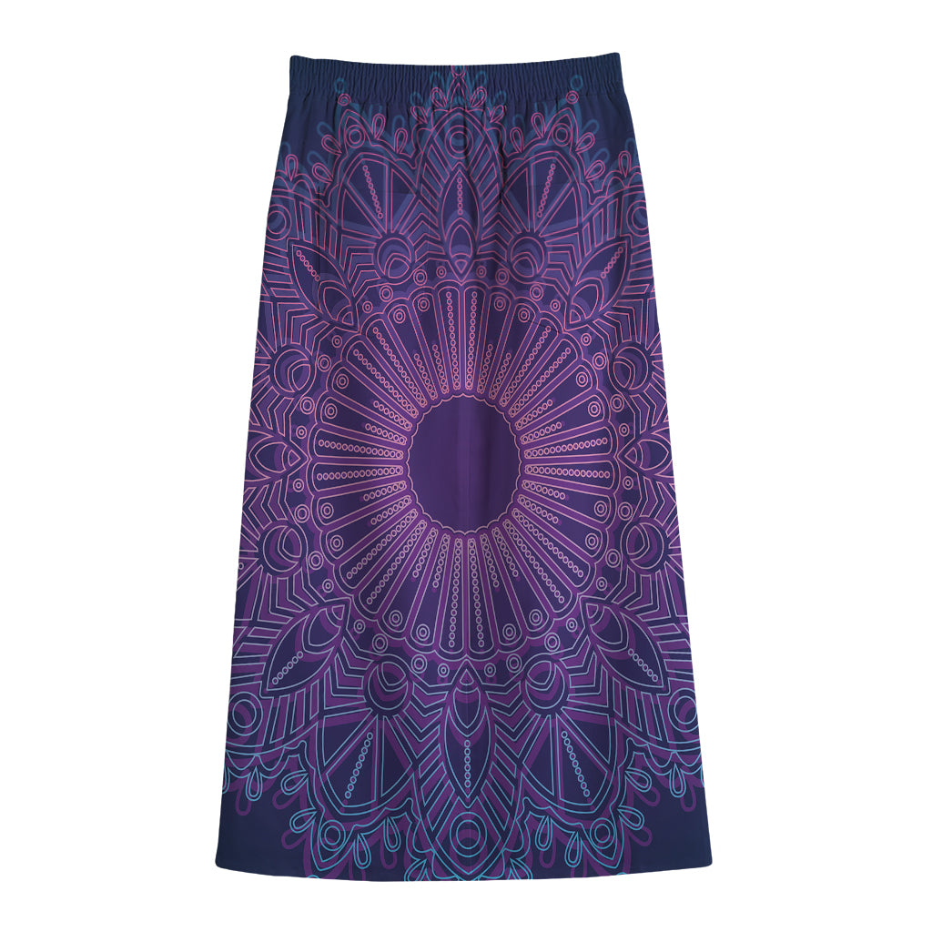 Purple Trippy Mandala Print Cotton Front Slit Maxi Skirt