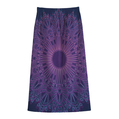 Purple Trippy Mandala Print Cotton Front Slit Maxi Skirt