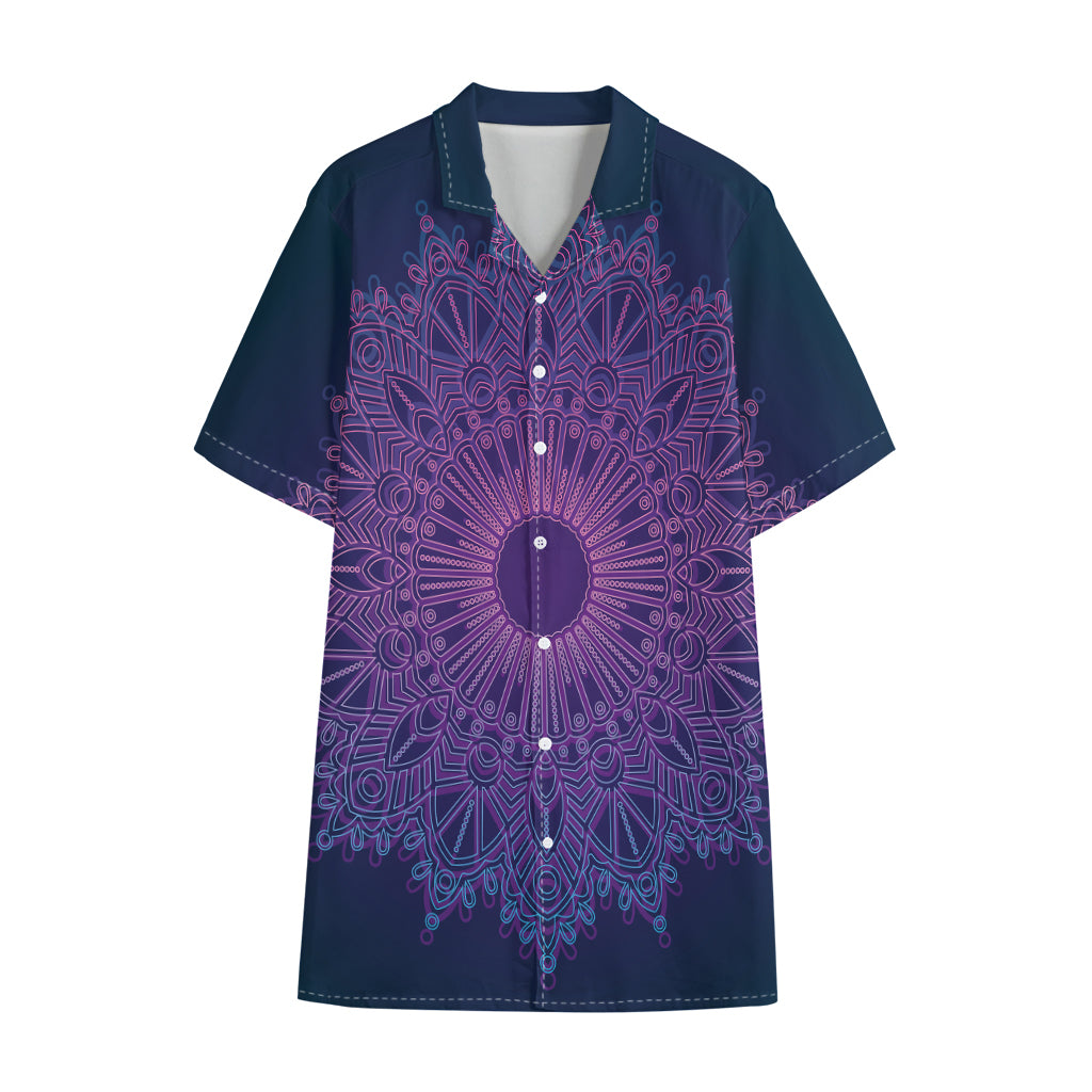 Purple Trippy Mandala Print Cotton Hawaiian Shirt