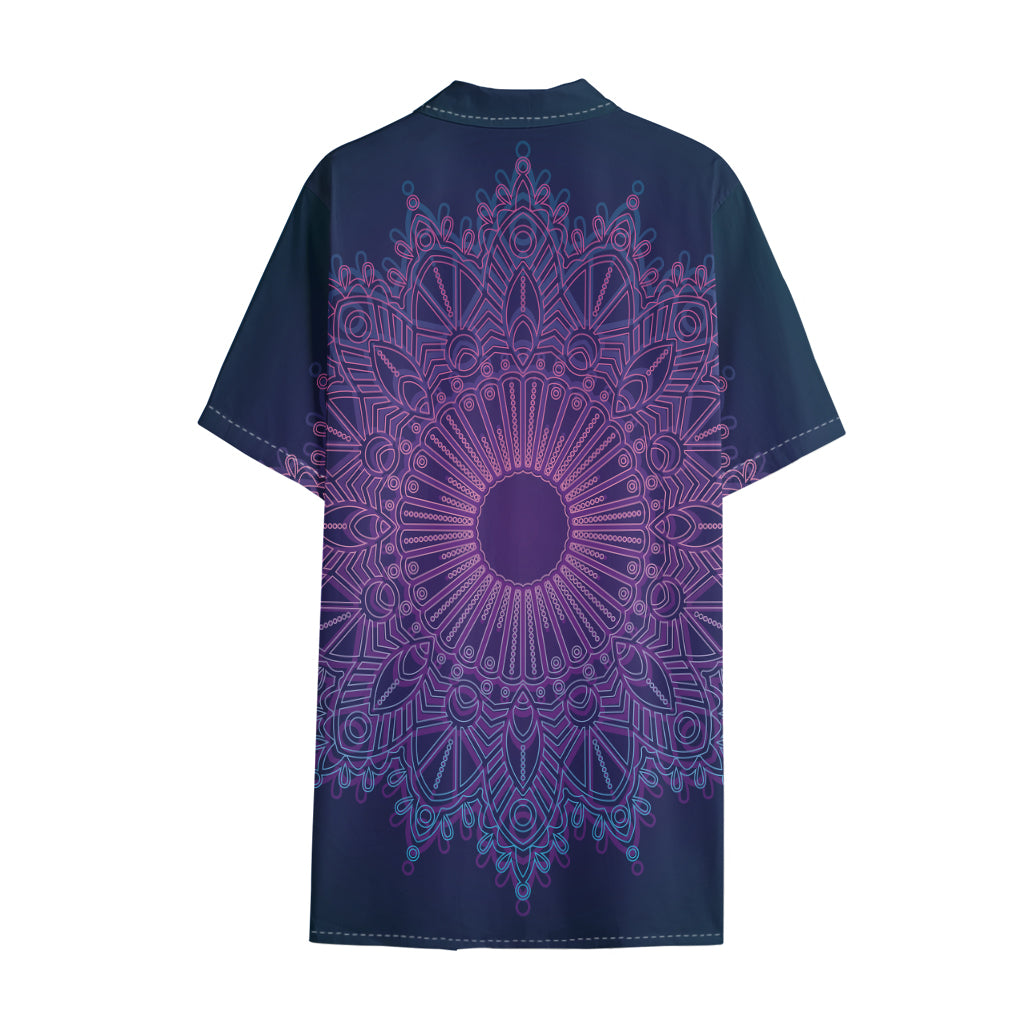 Purple Trippy Mandala Print Cotton Hawaiian Shirt