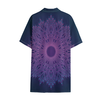 Purple Trippy Mandala Print Cotton Hawaiian Shirt