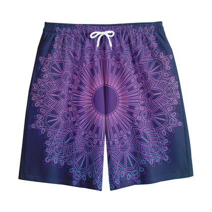 Purple Trippy Mandala Print Cotton Shorts
